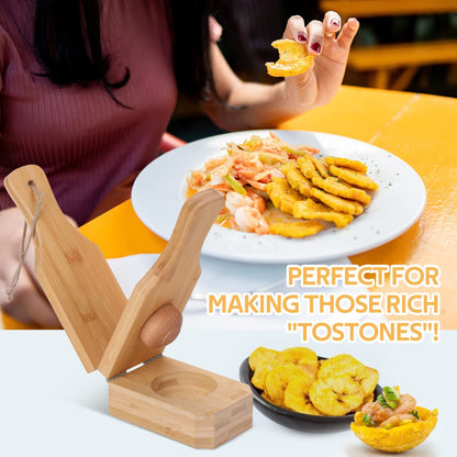 Wooden Bamboo Press for Tostones, Patacones & Fried Plantains and Banana.