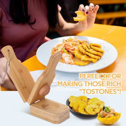 Wooden Bamboo Press for Tostones, Patacones & Fried Plantains and Banana.