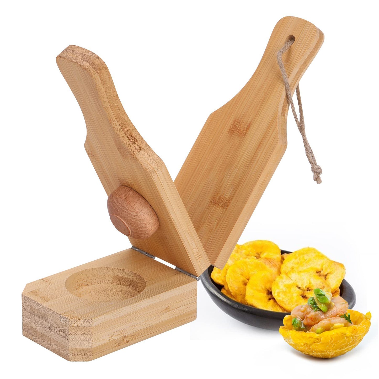 Wooden Bamboo Press for Tostones, Patacones & Fried Plantains and Banana.